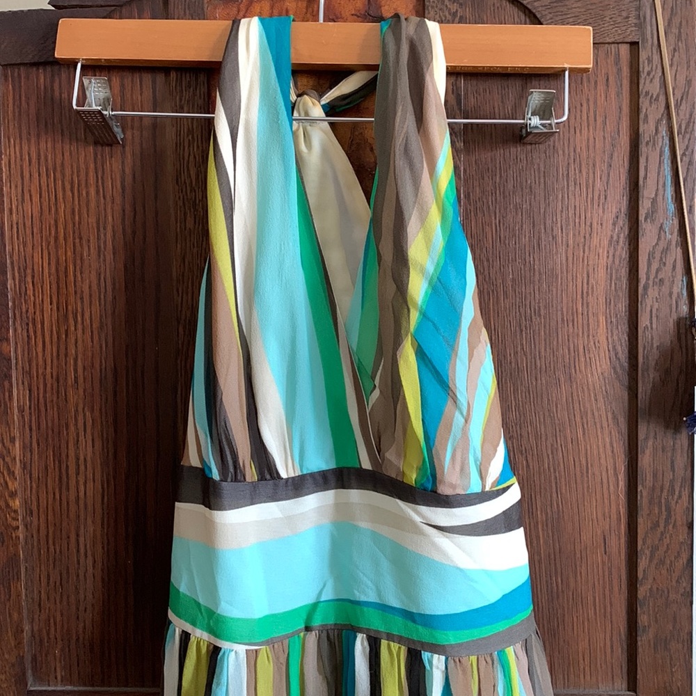 Ocean hued stripe silk maxi dress